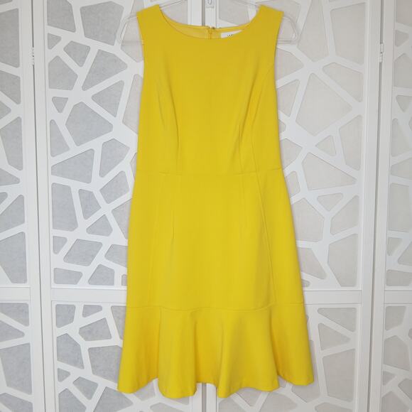 Lark & Ro Yellow Sleeveless Ruffle Hem Dress Womens 8 Work Office Career Casual - Picture 2 of 14
